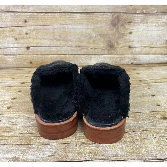 Free People Mules Butterfly Effect Faux Fur  Fabric Black Size 36 w/Box US 5.5 - Picture 5 of 10